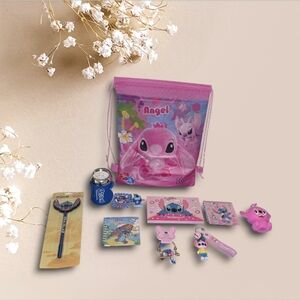 Stitch Angel Pink Kids Backpack and Toy Gift Set
